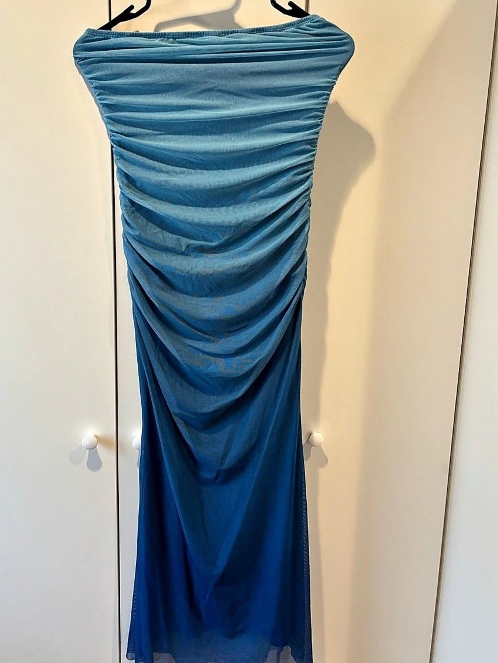 SHEIN Ruched Maxi Dress in Blue Size Medium